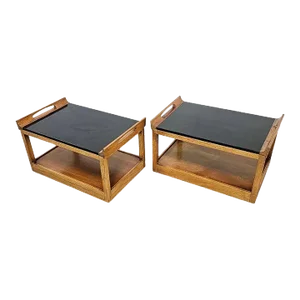 1960s Mid Century Drexel Side Tables With Serving Trays - a Pair