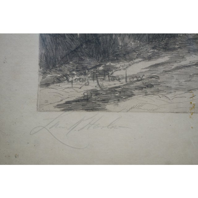 Late 19th Century Antique Louis Kinney Harlow Signed Stone Bridge River Landscape Etching 27" For Sale - Image 5 of 11