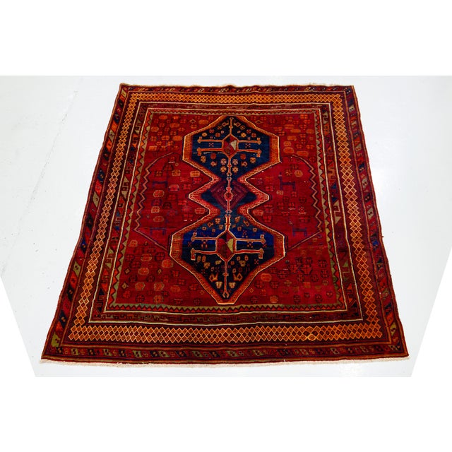 Red 1960s Handmade Red Persian Shiraz Wool Rug For Sale - Image 8 of 15