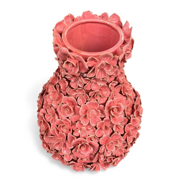 Traditional Rare & Elaborate Mid-Century Style Indigo Floral Glazed Ceramic Vase For Sale - Image 3 of 5