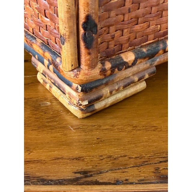 Wood Vintage Tortoiseshell Bamboo & Woven Rattan Lidded Storage Box For Sale - Image 7 of 12