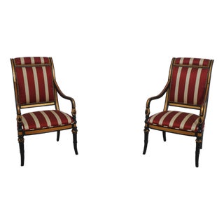 Pair of Ferguson Copeland Ebony & Gold Leaf Armchairs For Sale