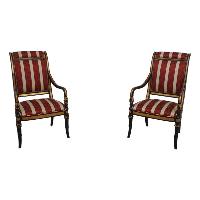 Pair of Ferguson Copeland Ebony & Gold Leaf Armchairs For Sale