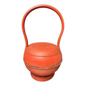 Early 20th Century Antique Chinese Wooden Red Lacquer Wedding or Brides Basket