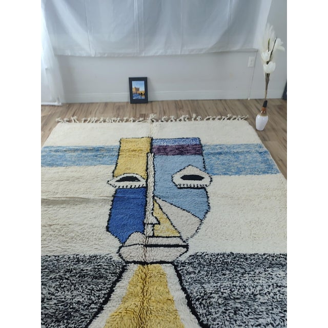 Cubist Abstract Multicolor Handwoven Wool Moroccan Rug For Sale - Image 9 of 12