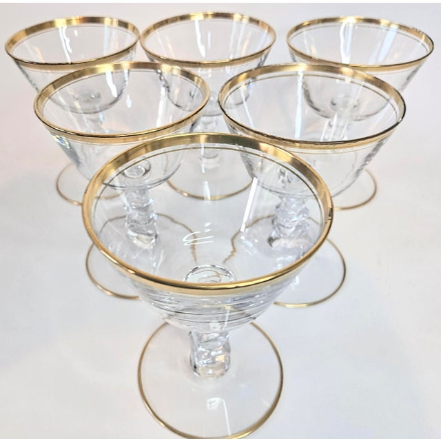 Gold Rimmed Crystal Champagne Coupes- Set of Six For Sale - Image 13 of 13