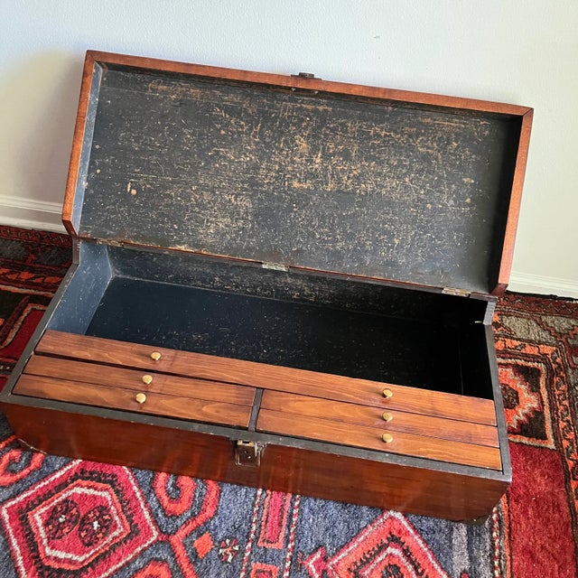 Brown Vintage Tool Box Storage Box - Side Table For Sale - Image 8 of 11
