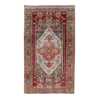 Antique Persian Hamadan Rug With Colorful Geometric Medallion For Sale