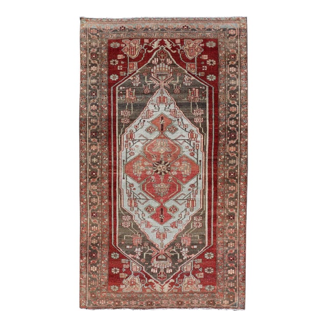 Antique Persian Hamadan Rug With Colorful Geometric Medallion 3'6 X 6'6 For Sale