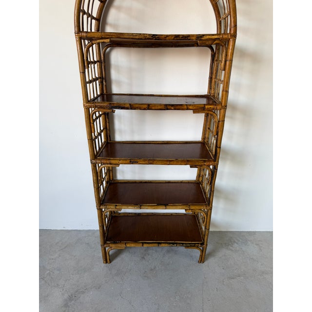 1970's Vintage Coastal Bamboo Rattan Arched Etagere Shelf For Sale - Image 11 of 14