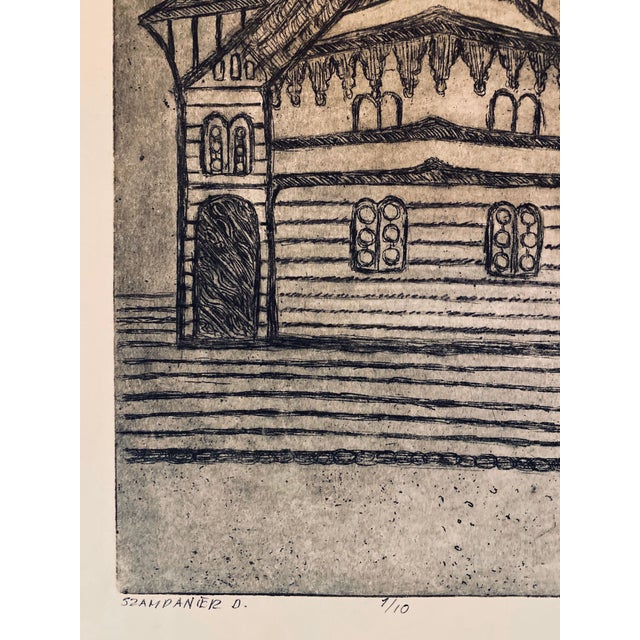Folk Art Dora Szampanier, Etching of destroyed synagogue - Volpa, Belarus For Sale - Image 3 of 6