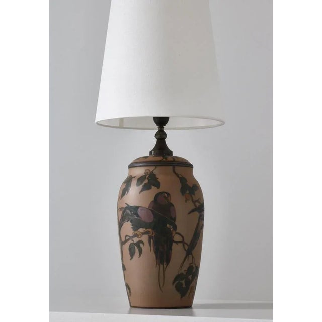 Art Nouveau Ceramic Table Lamp Hand Decorated with Parrots, Denmark, 1930s For Sale - Image 4 of 12
