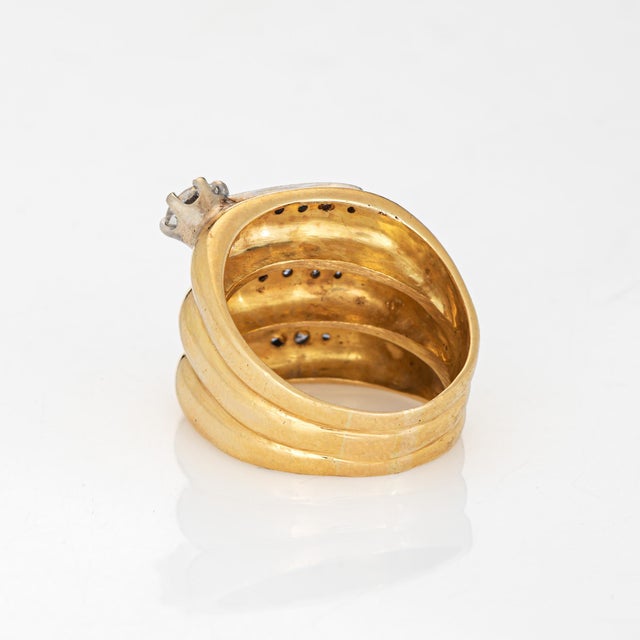 1970s 70s Diamond Wide Band Sz 9 Cigar Ring Vintage 18k Yellow Gold Fine Jewelry For Sale - Image 5 of 6