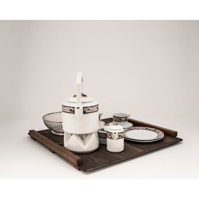 Art Deco Cantana Najade Tête-À-Tête for Two on Wooden Tray from Fürstenberg & Alessi, 1980s For Sale - Image 4 of 17