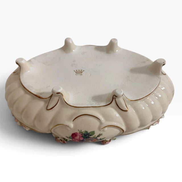 Vintage German Dresden Porcelain Rose Console Bowl For Sale - Image 13 of 15