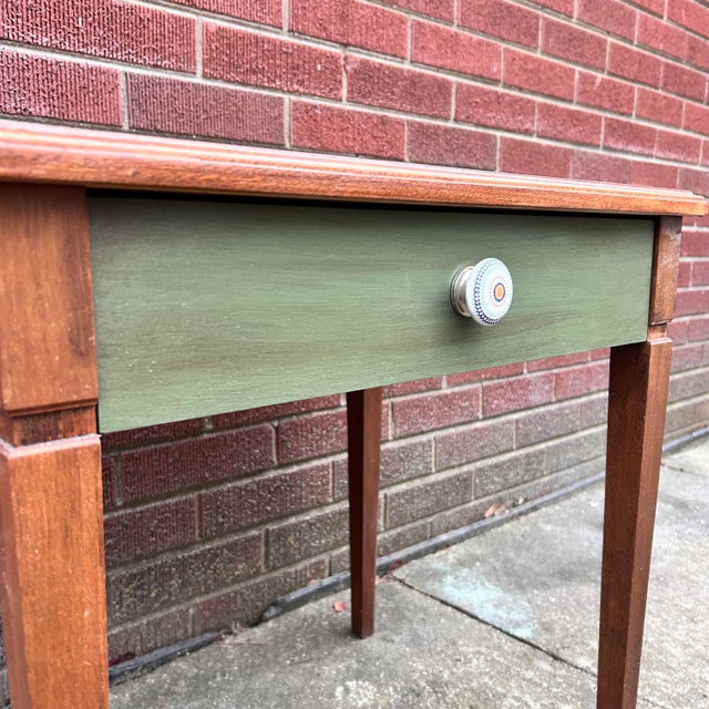 Farmhouse Vintage Southwestern Side Table in Natural Wood and Green For Sale - Image 3 of 5