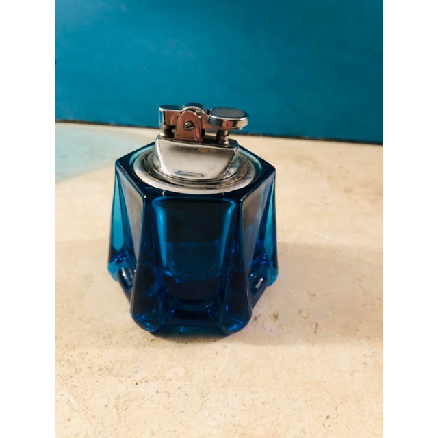 Vintage Blue Viking Glass Table Lighter on Matching Plate Chairish
