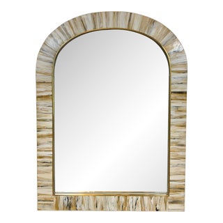 Currey Modern White Faux Horn Arch Wall Mirror For Sale