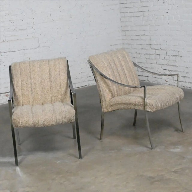 Wonderful MCM (Mid-Century Modern) to Modern Carsons Incorporated accent chairs with rectangular chrome tube frames and...