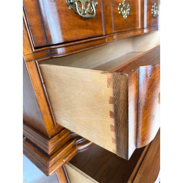 Wood 1970s Drexel Heritage American Tour Serpentine-Front Six-Drawer Highboy Chest For Sale - Image 7 of 10