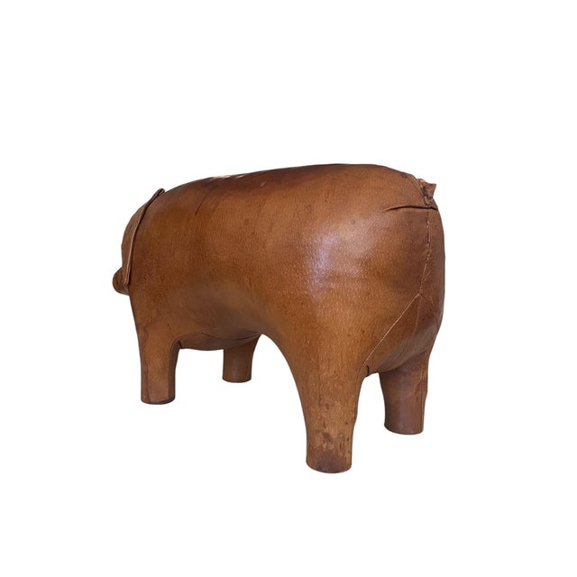 Dimitri Omersa Vintage Large Pig Stool by Dimitri Omersa in Brown Leather, 1960s For Sale - Image 4 of 12