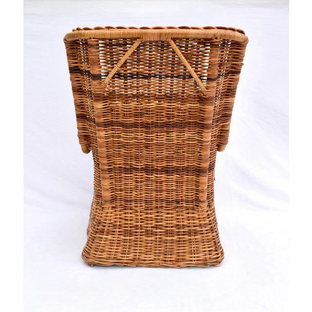 1960s Sculptural Braided Wicker Wingback Rattan Chair & Ottoman Set For Sale - Image 10 of 12