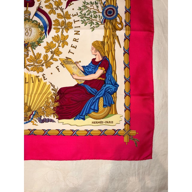 French Hermes Silk Scarf "Republiqe Francaise - Liberte, Egalite, Fraternite - 1789" For Sale - Image 3 of 12