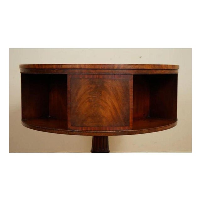Regency Style Revolving Bookcase Drum Table in Hand Dyed Whiskey Brown, 1940s For Sale - Image 9 of 11