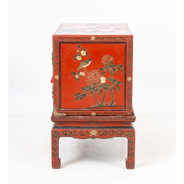 Chinese Red Lacquered Cabinet on Stand For Sale - Image 9 of 10