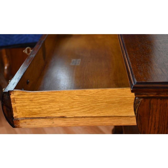 Brown 1900 Antique Rj Horner Solid Tiger Oak Carved Griffin Server / Buffet For Sale - Image 8 of 18