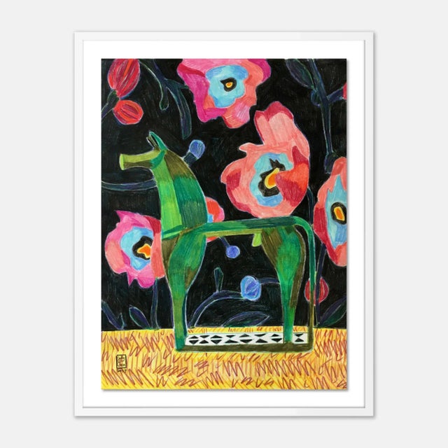 Jelly Chen Bronze Horsey by Jelly Chen in White Framed Paper, Medium Art Print For Sale - Image 4 of 4