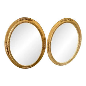 1950’s-1960’s Mid-Century-Pair of Giltwood and Gesso Oval Wall Mirrors Vanity Mirrors Bathroom Mirrors Decorative Mirrors