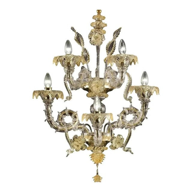 Venetian Ca Rezzonico Murano Glass Wall Sconce with Gold Leaf and Flowers by Simoeng for Simoeng For Sale - Image 6 of 7