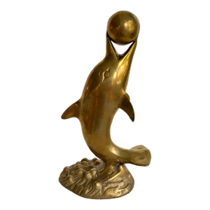 Vintage Brass Dolphin With Ball Figurine