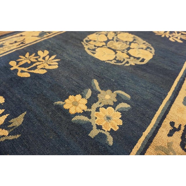 Exceptional Navy Blue Color With Great Florid Design Antique Chinese Peking Rug For Sale - Image 12 of 14