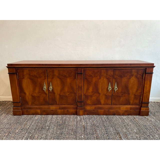Vintage 1970s Credenza Dresser Wood With Diamond Brass Pulls For Sale In Chicago - Image 6 of 9