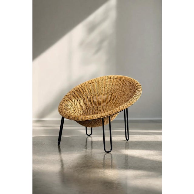 Black Vintage Italian Modern Boho Rattan Spherical Bowl Chair, 1950s For Sale - Image 8 of 18