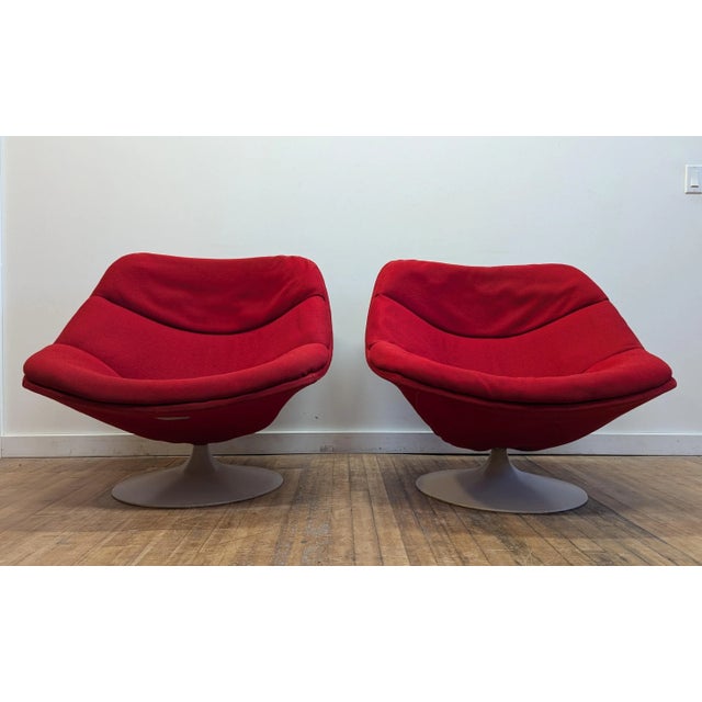 Wood Mid Century Swivel Lounge Chairs by Pierre Paulin For Sale - Image 7 of 12