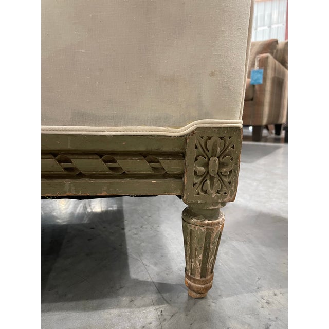 Textile Antique 19th Century French Chaise With Distressed Carved Frame and Ivory Upholstery For Sale - Image 7 of 10