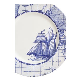 English Ocean by Royal Stafford Blue Ship, Map Rim/Dinner Plate 11" For Sale