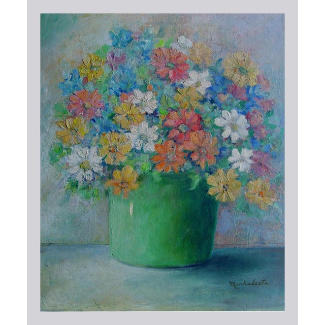 Wild Flowers In Green Vase Still Life Painting Chairish