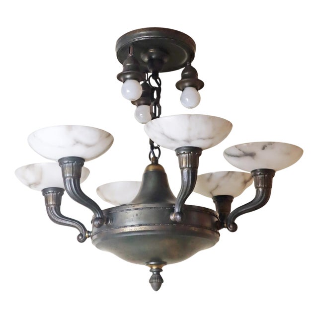 Art Deco Alabaster Chandelier with 9 Lights, Germany, 1930s For Sale