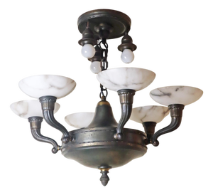 Art Deco Alabaster Chandelier with 9 Lights, Germany, 1930s