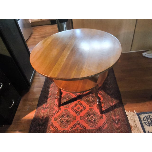 Vintage Bucks County Two-Tier Provincial, Mid Century Modern, Solid Cherry Gueridon Accent Table For Sale - Image 4 of 9