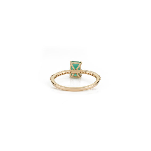 1.09ct Certified Natural Emerald Solitaire Ring With Diamonds in 14k Gold Size 5.5 For Sale - Image 9 of 15
