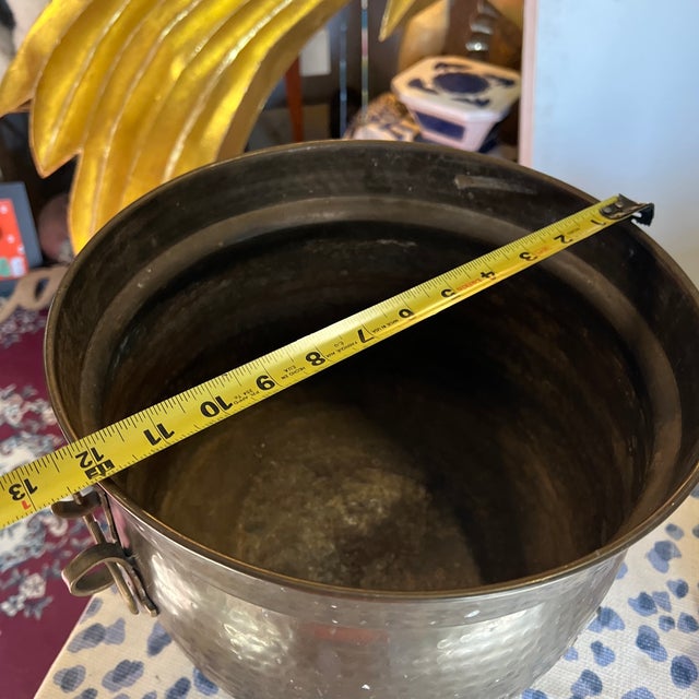 Metal 1970s Large Hand Hammered Footed Brass Planter Bucket For Sale - Image 7 of 9