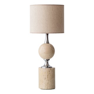 Vintage French Travertine and Chrome Table Lamp by Philippe Barbier, 1960s For Sale