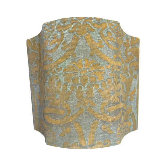 Vintage Italian Fortuny Fabric Half Drum Lamp Shades - A Pair For Sale - Image 4 of 5