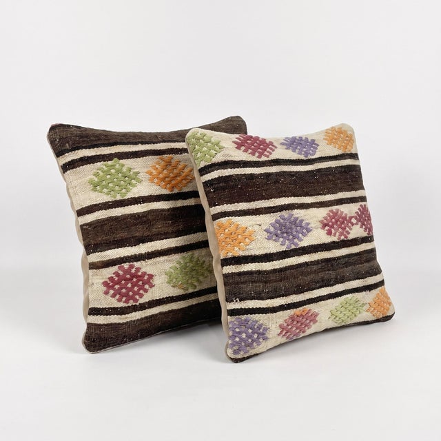 Mid-Century Modern Anatolian Oushak Kilim Pillow Cover 19'' X 20'' - Set of Two For Sale - Image 3 of 4