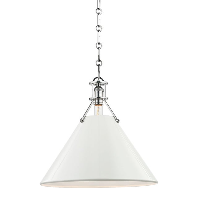 Hudson Valley Lighting Mark D. Sikes Painted No.2 1-Light Large Pendant, Polished Nickel/Off White For Sale